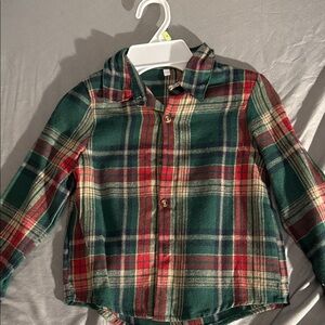 SHEIN Kids Plaid Button Down Shirt - Green, Red, Beige